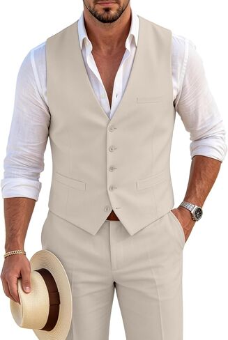 Mens Slim Fit 2 Piece Suit Set V-Neck Solid Dress Suit Vest Pants Wedding Prom Tuxedo for Men in Saudi Arabia