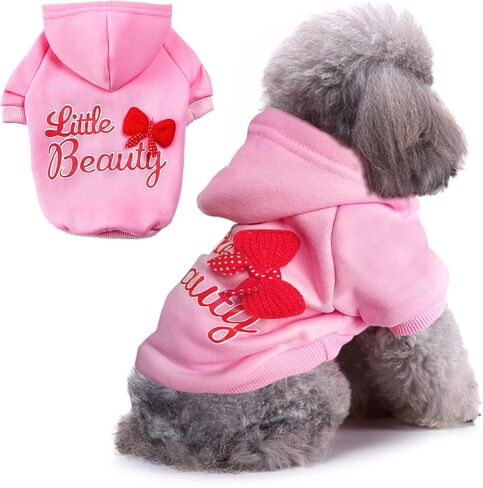 Print Dog Hoodies for Small Dogs, Soft Fleece Puppy Sweatshirts with Bow in Kuwait