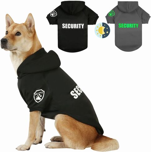 Dog Security Hoodie with Glow-in-the-Dark Prints DAJIDALI Dog Clothes Apparel Winter Sweatshirt Warm Sweater Jacket Coat Hoodie for Small Medium Large Dog Cat in Saudi Arabia