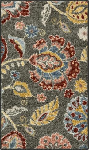 Maples Rugs Gardena Floral Hallway Entryway Runner سجادة غير قابلة للانزلاق [صنع في الولايات المتحدة الأمريكية]، رمادي متعدد، 2 × 8 بوصة in Kuwait
