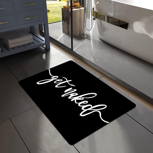 MUGINYU Get Naked Long Black Bathroom Rug,Funny Quick Dry Bath Mat Absorbent Non-Slip Thin fit Under Door,Diatomite Stone Bathroom Runner Rug for Floor Mats with Rubber Backing in Kuwait