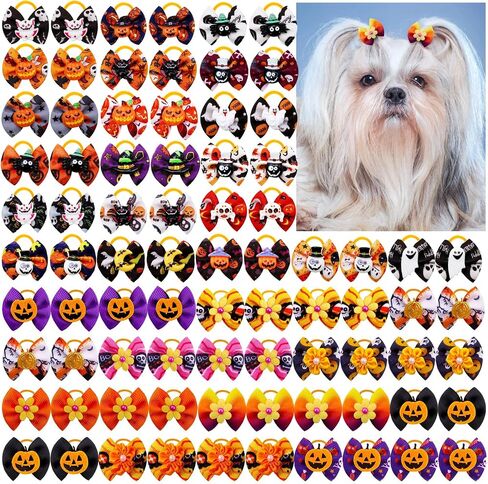 Mruq 80pcs Halloween Small Dog Hiar Bows with Rubber Bands in Saudi Arabia