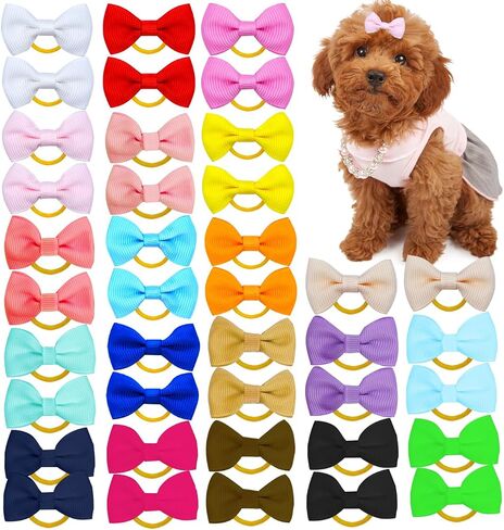 Dog Hair Bows Cute Puppy Dog Bowknot Hair Ties Bulk with Rubber Bands Hair Accessories Bow Pet Grooming Products 40PCS in Saudi Arabia