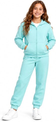 Real Love Girls' Jogger Set - 2 Piece Basic Fleece Solid Full Zip Hoodie and Sweatpants (Size: 7-16) in Kuwait