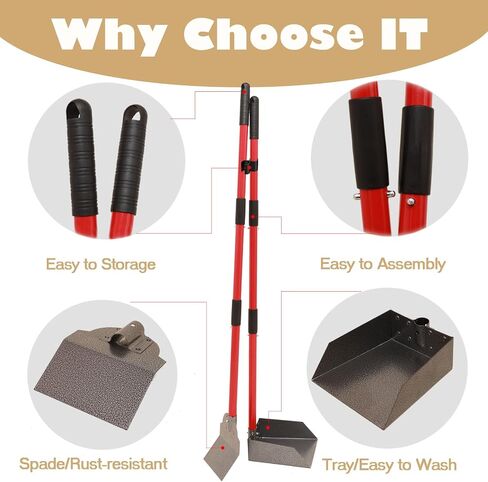 𝗫-𝗧𝗘𝗖𝗢𝗞𝗜𝗧 Pooper Scooper - 𝗗𝘂𝗿𝗮𝗯𝗹𝗲 & 𝗦𝘁𝘂𝗿𝗱𝘆 Spade&Tray Set with Long Handle,Great for Large Small and Multi Dogs,𝗡𝗼 𝗕𝗲𝗻𝗱 𝗗𝗼𝘄𝗻 Easy Cleanup,Use for Yard Grass Gravel Dirt in Saudi Arabia