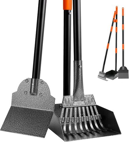 Pooper Scooper for Dogs, Stainless Steel Long Handle Rake Tray Spade Set in Kuwait