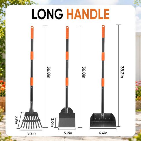 Pooper Scooper for Dogs, Stainless Steel Long Handle Rake Tray Spade Set in Kuwait