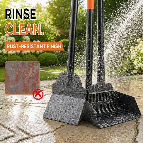 Pooper Scooper for Dogs, Stainless Steel Long Handle Rake Tray Spade Set in Kuwait