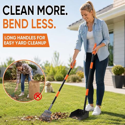 Pooper Scooper for Dogs, Stainless Steel Long Handle Rake Tray Spade Set in Kuwait