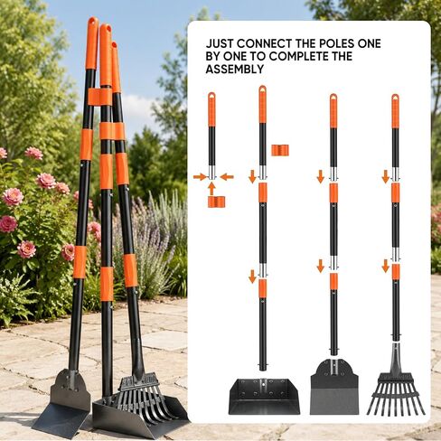 Pooper Scooper for Dogs, Stainless Steel Long Handle Rake Tray Spade Set in Kuwait