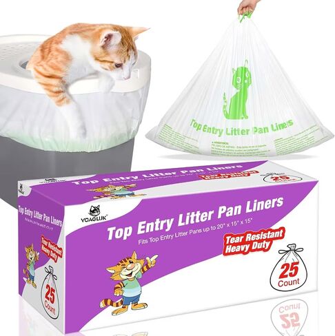 Cat Litter Box Liners Compatible with Top Entry Litter Pans Model, Heavy Duty Tear Resistant Large Litter Pan Liners 25 Count Drawstring Litter Liner Bags in Kuwait