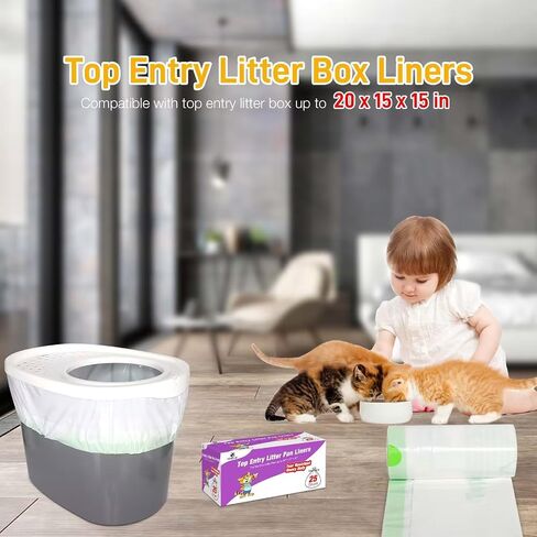 Cat Litter Box Liners Compatible with Top Entry Litter Pans Model, Heavy Duty Tear Resistant Large Litter Pan Liners 25 Count Drawstring Litter Liner Bags in Kuwait