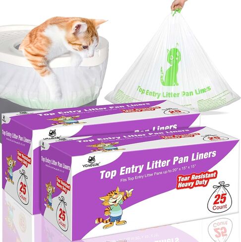 Cat Litter Box Liners Compatible with Top Entry Litter Pans Model, Heavy Duty Tear Resistant Large Litter Pan Liners 25 Count Drawstring Litter Liner Bags in Kuwait
