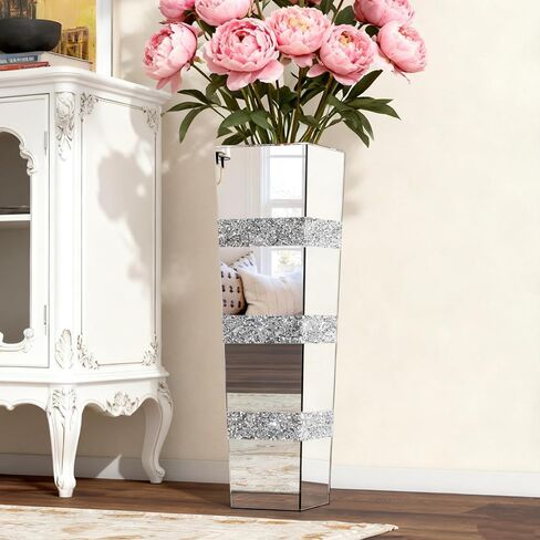 SHYFOY Tall Mirrored Crystal Floor Vase 28 inch High, Silver Decorative Tall Vases for Floor Decor, Large Glass Floor Vase for Home, Living Room, Kitchen, Office in Kuwait