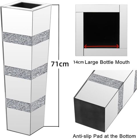 SHYFOY Tall Mirrored Crystal Floor Vase 28 inch High, Silver Decorative Tall Vases for Floor Decor, Large Glass Floor Vase for Home, Living Room, Kitchen, Office in Kuwait