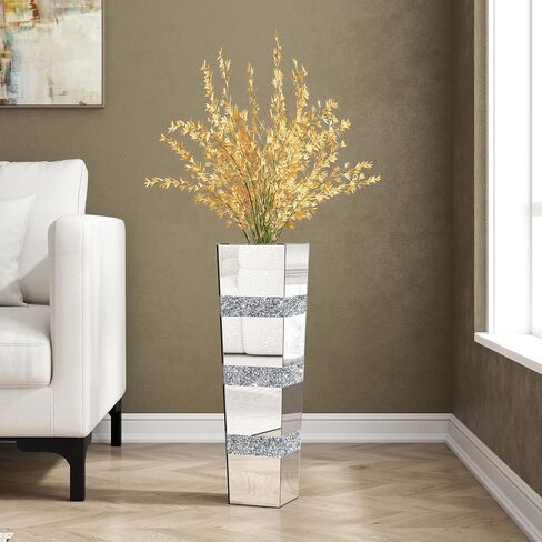 SHYFOY Tall Mirrored Crystal Floor Vase 28 inch High, Silver Decorative Tall Vases for Floor Decor, Large Glass Floor Vase for Home, Living Room, Kitchen, Office in Kuwait