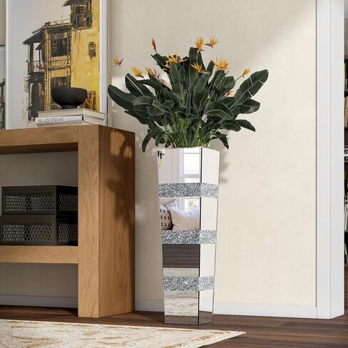 SHYFOY Tall Mirrored Crystal Floor Vase 28 inch High, Silver Decorative Tall Vases for Floor Decor, Large Glass Floor Vase for Home, Living Room, Kitchen, Office in Kuwait