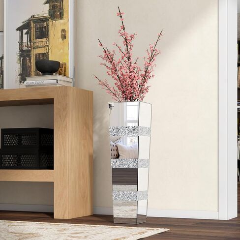 SHYFOY Tall Mirrored Crystal Floor Vase 28 inch High, Silver Decorative Tall Vases for Floor Decor, Large Glass Floor Vase for Home, Living Room, Kitchen, Office in Kuwait