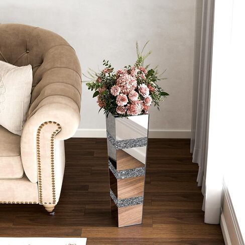 SHYFOY Tall Mirrored Crystal Floor Vase 28 inch High, Silver Decorative Tall Vases for Floor Decor, Large Glass Floor Vase for Home, Living Room, Kitchen, Office in Kuwait
