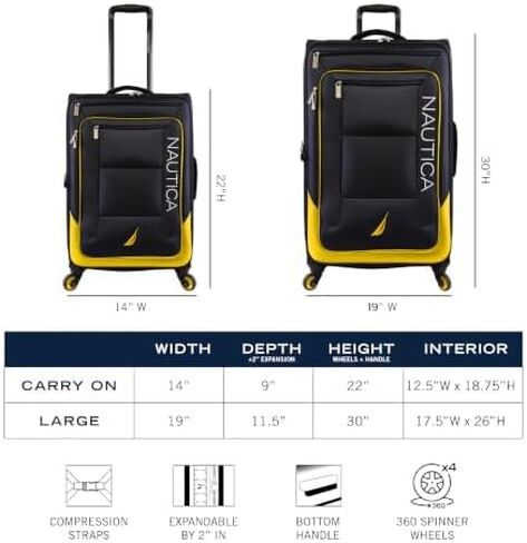 NAUTICA Helios 2pc Softside Luggage Set, Navy Yellow in Kuwait