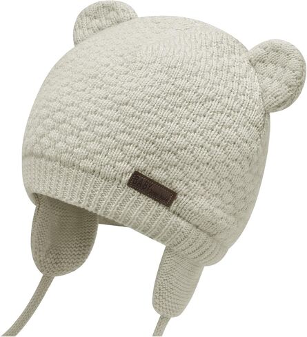 Duoyeree Baby Winter Hat, Bear Knit Earflaps Cotton Lined for Toddler Kids | Windproof bear earflap; double layer cotton lined knit; unisex infant hat, 3 sizes 0-18m for autumn winter daily wear in Kuwait