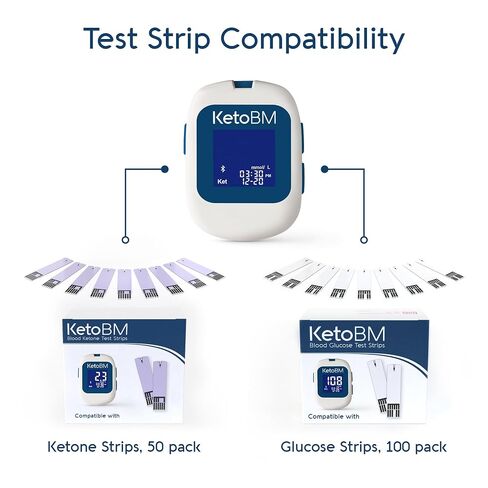 مجموعة أدوات قياس كيتون الدم من KetoBM لاختبار نظام الكيتو الغذائي - مجموعة اختبار الكيتون الكاملة مع جهاز مراقبة الكيتون وشرائط الكيتو وجهاز الوخز والمشارط للجنسين in Kuwait