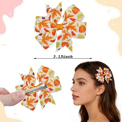 6 Pieces Fall Thanksgiving Hair Bow Clips Autumn Maple Leaf Turkey Hair Clips Alligator Bow Hair Accessories Fall Theme Party Cute Bowknot Hairpins Boutique Barrette for Baby Girl Toddler Hair Styling in Kuwait