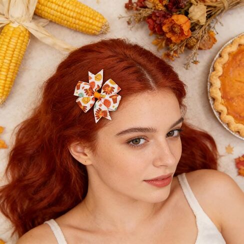 6 Pieces Fall Thanksgiving Hair Bow Clips Autumn Maple Leaf Turkey Hair Clips Alligator Bow Hair Accessories Fall Theme Party Cute Bowknot Hairpins Boutique Barrette for Baby Girl Toddler Hair Styling in Kuwait