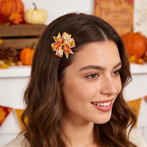 6 Pieces Fall Thanksgiving Hair Bow Clips Autumn Maple Leaf Turkey Hair Clips Alligator Bow Hair Accessories Fall Theme Party Cute Bowknot Hairpins Boutique Barrette for Baby Girl Toddler Hair Styling in Kuwait