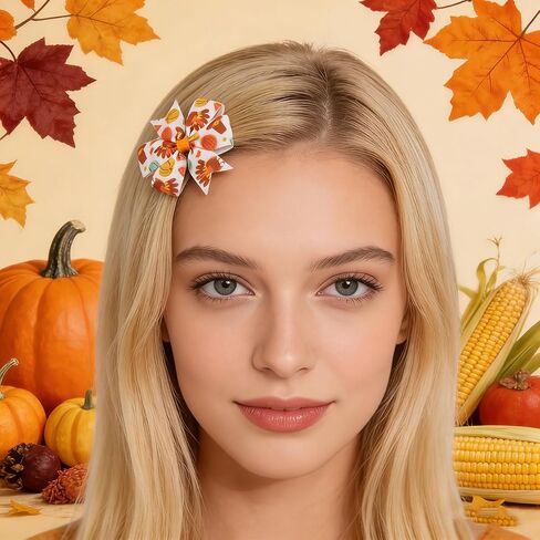 6 Pieces Fall Thanksgiving Hair Bow Clips Autumn Maple Leaf Turkey Hair Clips Alligator Bow Hair Accessories Fall Theme Party Cute Bowknot Hairpins Boutique Barrette for Baby Girl Toddler Hair Styling in Kuwait