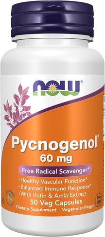 NOW Supplements, Pycnogenol 60 mg (a Unique Combo of Proanthocyanidins from French Maritime Pine) with Acerola & Rutin Powder, 50 Veg Capsules in Kuwait