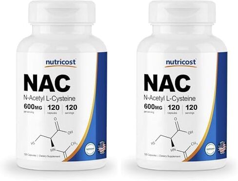 Nutricost N-Acetyl L-Cysteine ​​(NAC) 600 مجم، 120 كبسولة نباتية - غير معدلة وراثيًا، خالية من الغلوتين، كبسولات نباتية in Kuwait