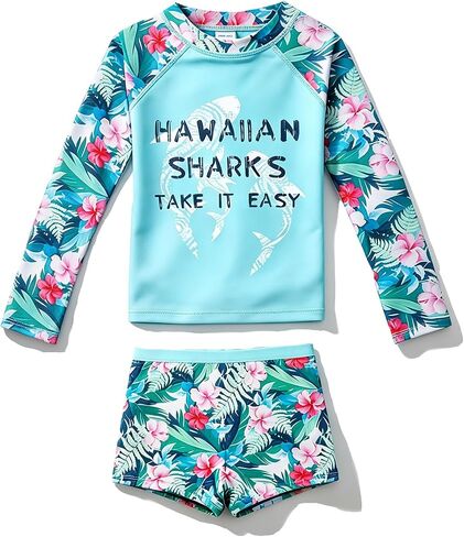 PHIBEE Girls' Rash Guard Set Long Sleeve UPF 50+ Sun Protection Two-Piece Swimwear in Kuwait