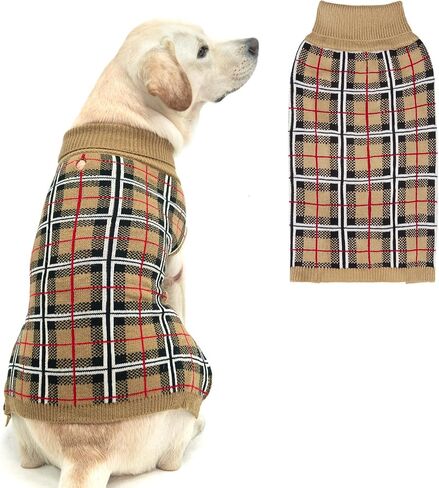 PUPTECK Dog Sweaters for Large Medium Small Dogs - Fall Classic Plaid Style Puppy Holiday Winter Coat Clothes Warm in Kuwait