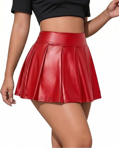 Avidlove Short Mini Skirts for Women Trendy High Waisted Leather Pleated Solid Ruffle Skirt in Kuwait