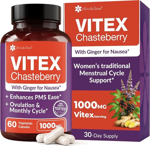 Intimate Rose Vitex Chasteberry Supplement for Women 1000mg - Hormone Balance & Wellness for Women - Vitex Berry w/Added Ginger for Menstrual Discomfort Support - Vegan Capsules in Kuwait