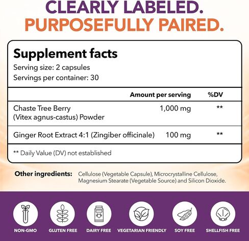 Intimate Rose Vitex Chasteberry Supplement for Women 1000mg - Hormone Balance & Wellness for Women - Vitex Berry w/Added Ginger for Menstrual Discomfort Support - Vegan Capsules in Kuwait