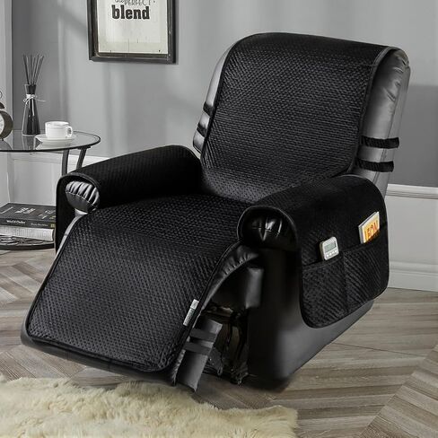 STONECREST Recliner Chair Cover, Water Resistant Velvet Quilted Slipcover, Stay in Place (Dark Grey/Grey, Recliner 23" Regular) in Kuwait