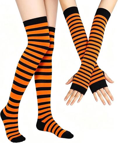 YELAIVP Over Knee Rainbow Thigh High Socks Gloves Set Cosplay Accessories Arm Leg Warmers for Girls in Kuwait