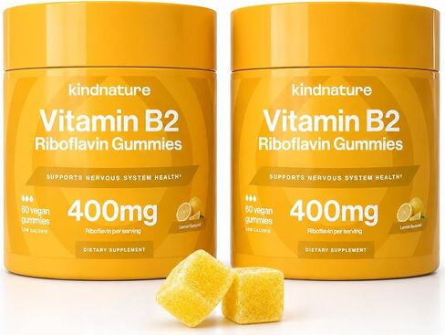 Kind Nature Vitamin B2 Gummies - Riboflavin 400mg Supplement for Kids & Adults - Migraine Relief & Headache Relief - 60 Chewable Gummies (30 Day Supply) in Kuwait