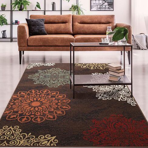 سجاد Antep Alfombras الأزهار الحديثة 5 × 7 غير قابلة للانزلاق (غير قابلة للانزلاق) سجاد منطقة داخلية من المطاط ذو كومة منخفضة (بيج، 5 × 7 بوصة) in Kuwait