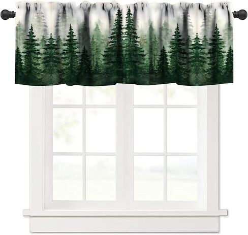 Forest Valances Curtains for Windows,Watercolors Green Forest Nature Landscape Printed Window Treatments Home Kitchen Living Room Bathroom Window Curtains,1 Piece 54X18 in Saudi Arabia