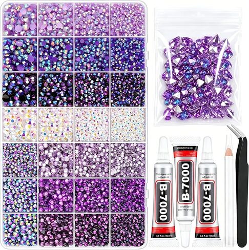 28000 Pcs Purple Rhinestones for Bedazzling 3/4/5/6mm Gems for Crafting DIY in Kuwait