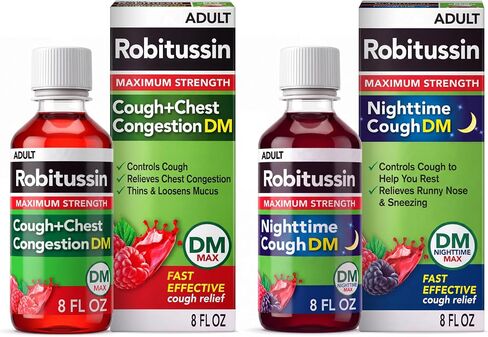 Robitussin Maximum Strength Cough + Chest Congestion DM & Robitussin Maximum Strength Nighttime Cough DM, Effective Cough and Mucus Relief, Day or Night in Kuwait