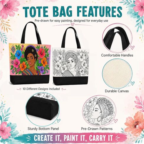 114-Piece Paint and Sip Kit for Adults, 10 Pre-Drawn Canvas Tote Bags in Kuwait