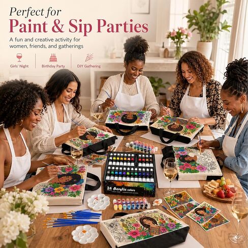 114-Piece Paint and Sip Kit for Adults, 10 Pre-Drawn Canvas Tote Bags in Kuwait