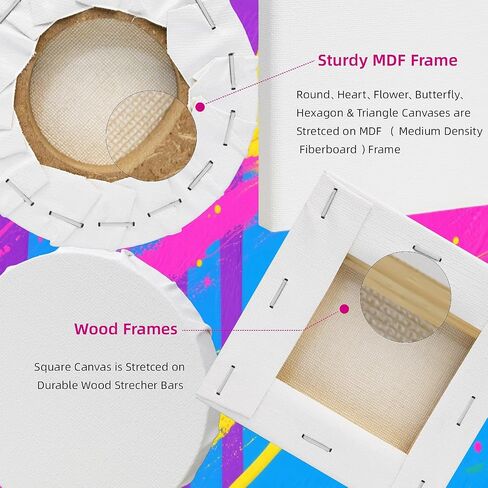 24-Pack 10cm (4") Mini Canvas for Kids, 100% Cotton Acid-Free Stretched Canvases with Easel for Painting, 5/8 Inch Profile 8 Ounce Shaped Canvas for Acrylics,Oils Paints, Perfect for Painting Party in Kuwait
