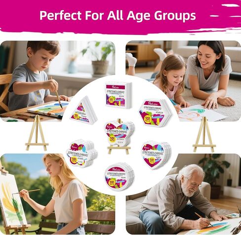 24-Pack 10cm (4") Mini Canvas for Kids, 100% Cotton Acid-Free Stretched Canvases with Easel for Painting, 5/8 Inch Profile 8 Ounce Shaped Canvas for Acrylics,Oils Paints, Perfect for Painting Party in Kuwait