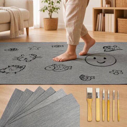 SunOutDeal Magic Water‑Drawing Canvas, 6‑Pack Reusable Interchangeable Art Canvases, Automatically Restores Blank After Drying, Mess‑Free No Paint Splatter, Large Water Drawing Mat 13.38×27.55 Inch in Kuwait
