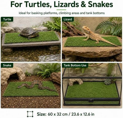Artificial Grass Mat for Reptile Habitats, 23.6 x 12.6 in Replacement Grass Pad for Turtle Basking Platforms, Terrariums, Turtle Tanks, Lizards, Geckos and Snakes in Saudi Arabia